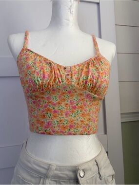 Billabong Floral Crop Tank Top - Pink & Orange